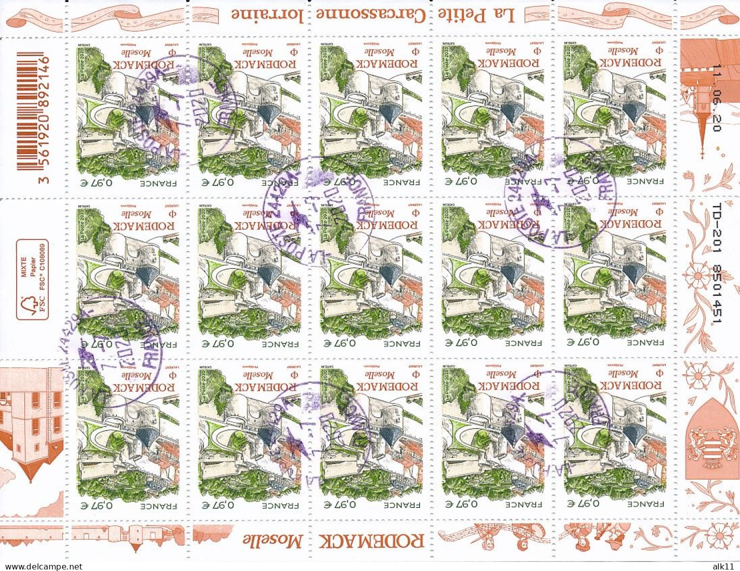 France 2020 - 5407 Rodemack Moselle - Feuillet 15 Timbres - Oblitéré Cachet Rond - Afgestempeld