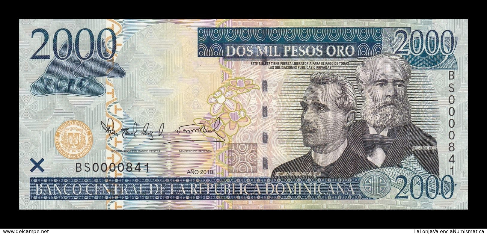 República Dominicana 2000 Pesos Oro 2010 Pick 181c Low Serial 841 Sc Unc - Dominicana