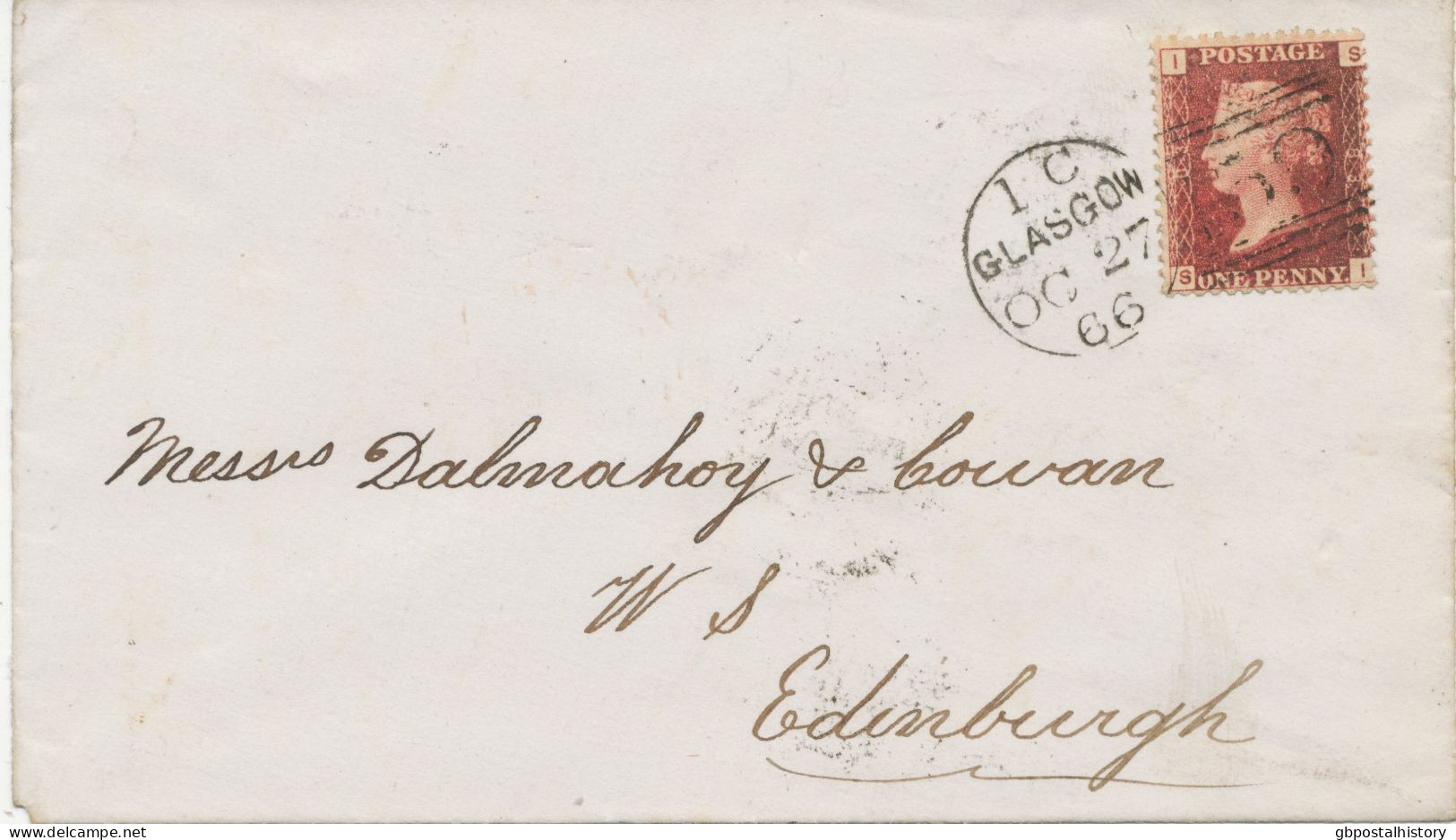 GB „159 / GLASGOW“ Scottish Duplex (6 THIN Bars With Same Length, Time Code „1 C“, Datepart 20mm) Superb Cover Pl.83 - Storia Postale