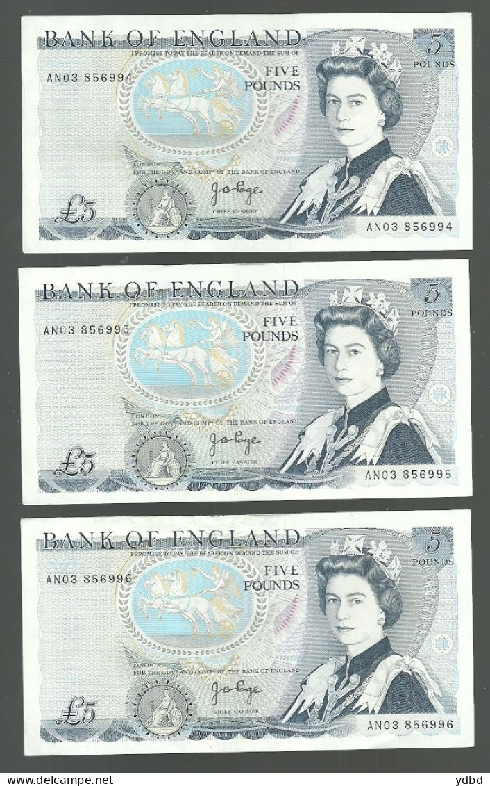 ROYAUME UNI = 3 BILLETS DE 5 POUNDS DE 1973-1980  ELISABETH II - DUC DE WELLINGTON - NEUFS - 5 Pond