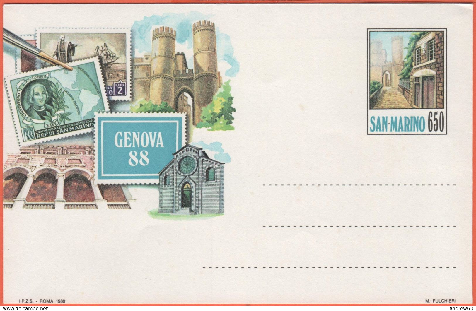 SAN MARINO - 1988 - BU3 Genova '98 - Busta Postale - Intero Postale - NUOVO - Entiers Postaux