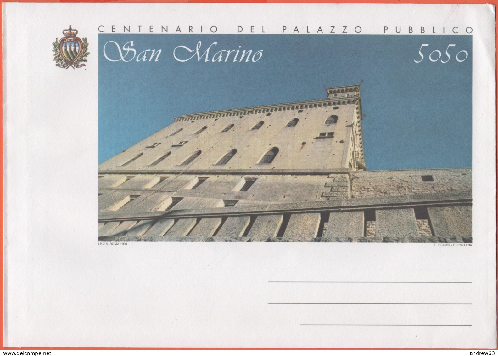 SAN MARINO - 1994 - BU6 Palazzo Del Consiglio - Centenario Del Palazzo Pubblico - Busta Postale - Intero Postale - NUOVO - Entiers Postaux