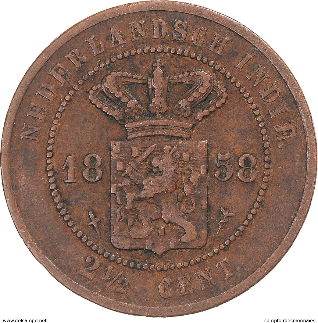 Monnaie, Indes Orientales Néerlandaises, Wilhelmina I, 2-1/2 Cents, 1858 - Antillas