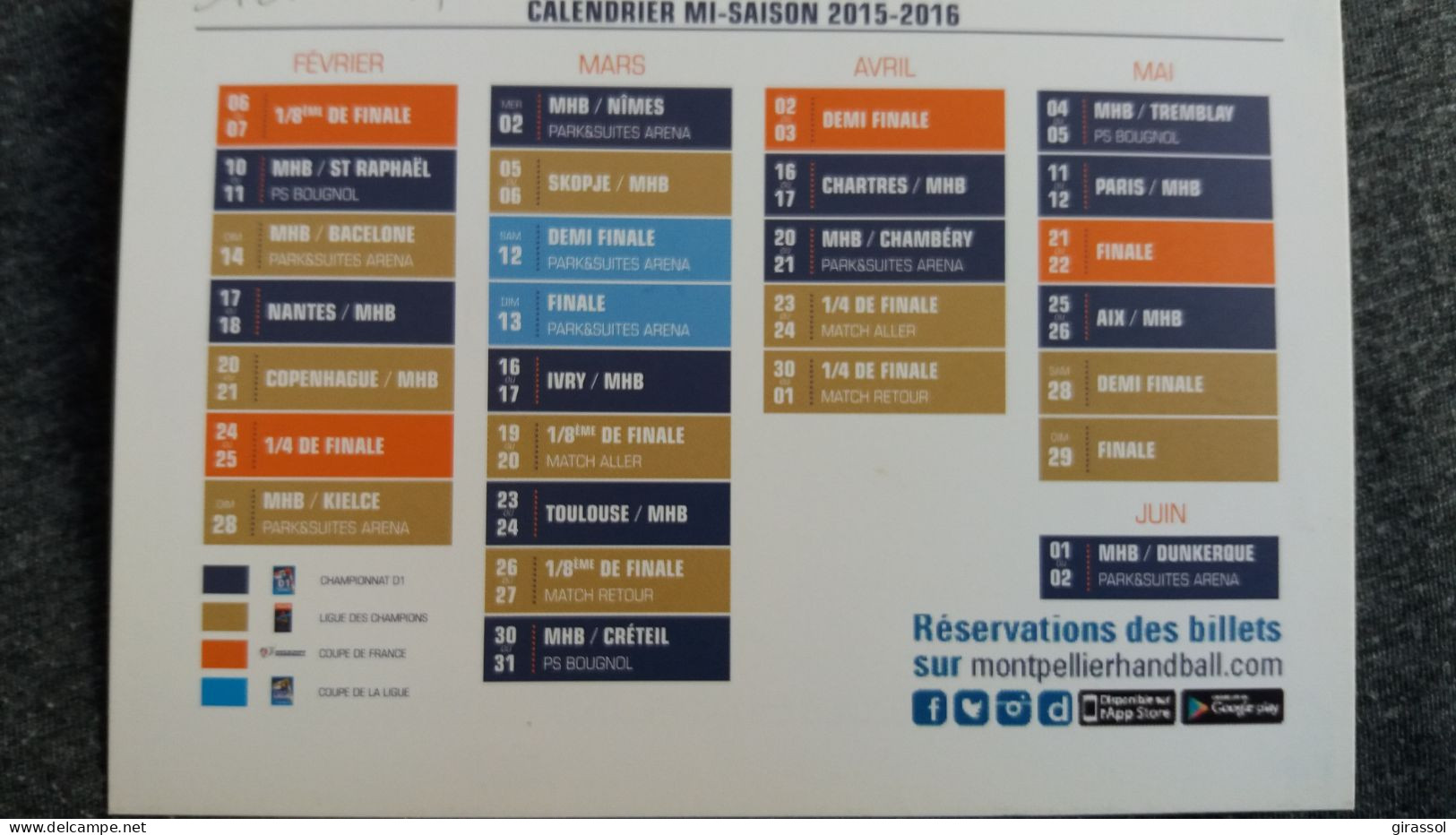 CPM MONTPELLIER HERUALT HANDBALL CALENDRIER MI SAISON 2015 2016 MHB - Balonmano