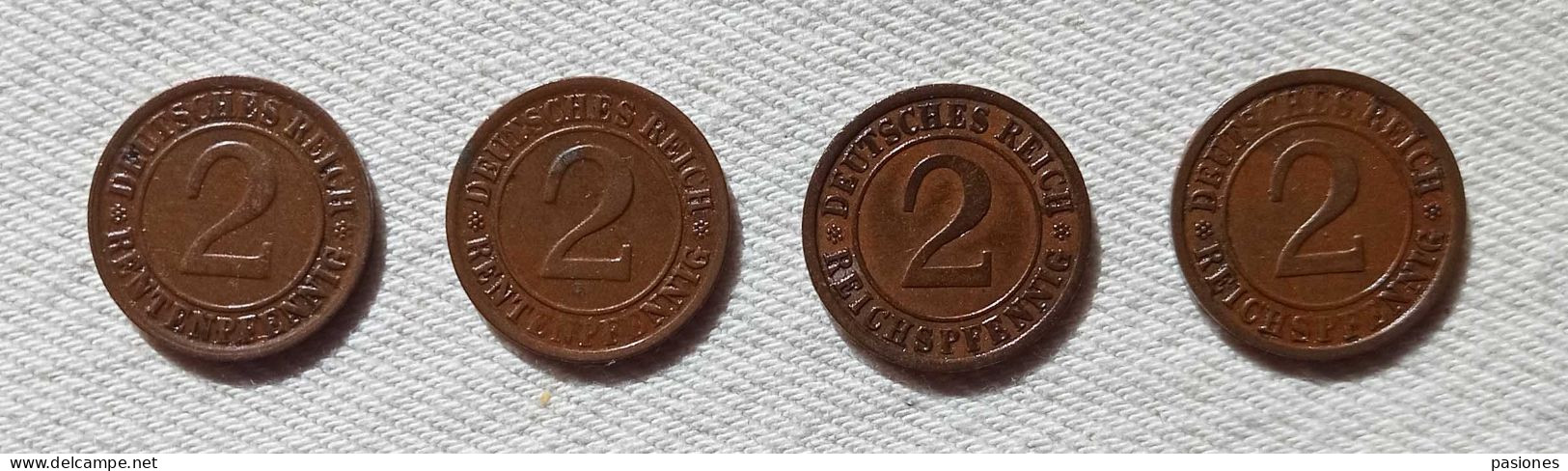 Germania Weimar 2 Rentenpfennig 1923D-1924D + 2 Reichspfennig 1925A-1936D  Lotto Di 4 Monete - 2 Renten- & 2 Reichspfennig