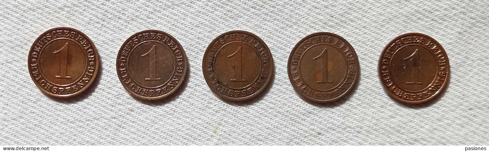 Germania Weimar  1 Reichspfennig 1929A-1930A-1931A-1932A-933A  Lotto Di 5 Monete - 1 Renten- & 1 Reichspfennig