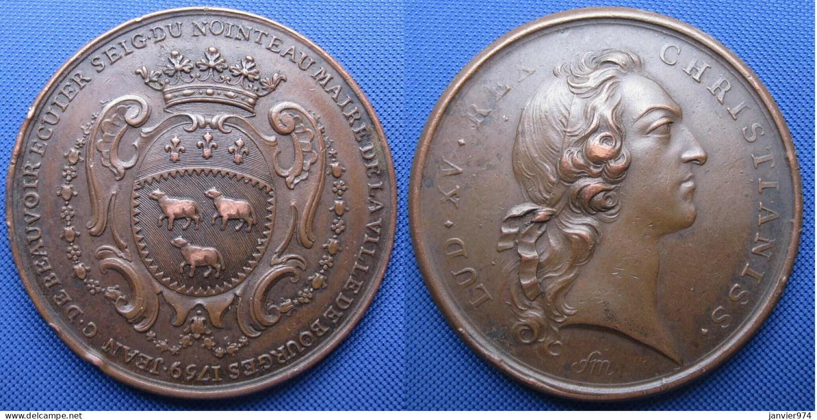 Médaille En Bronze, Jean Clément De Beauvoir, Maire De Bourges Cher , 1759 Paris, Louis XV. - Monarquía / Nobleza