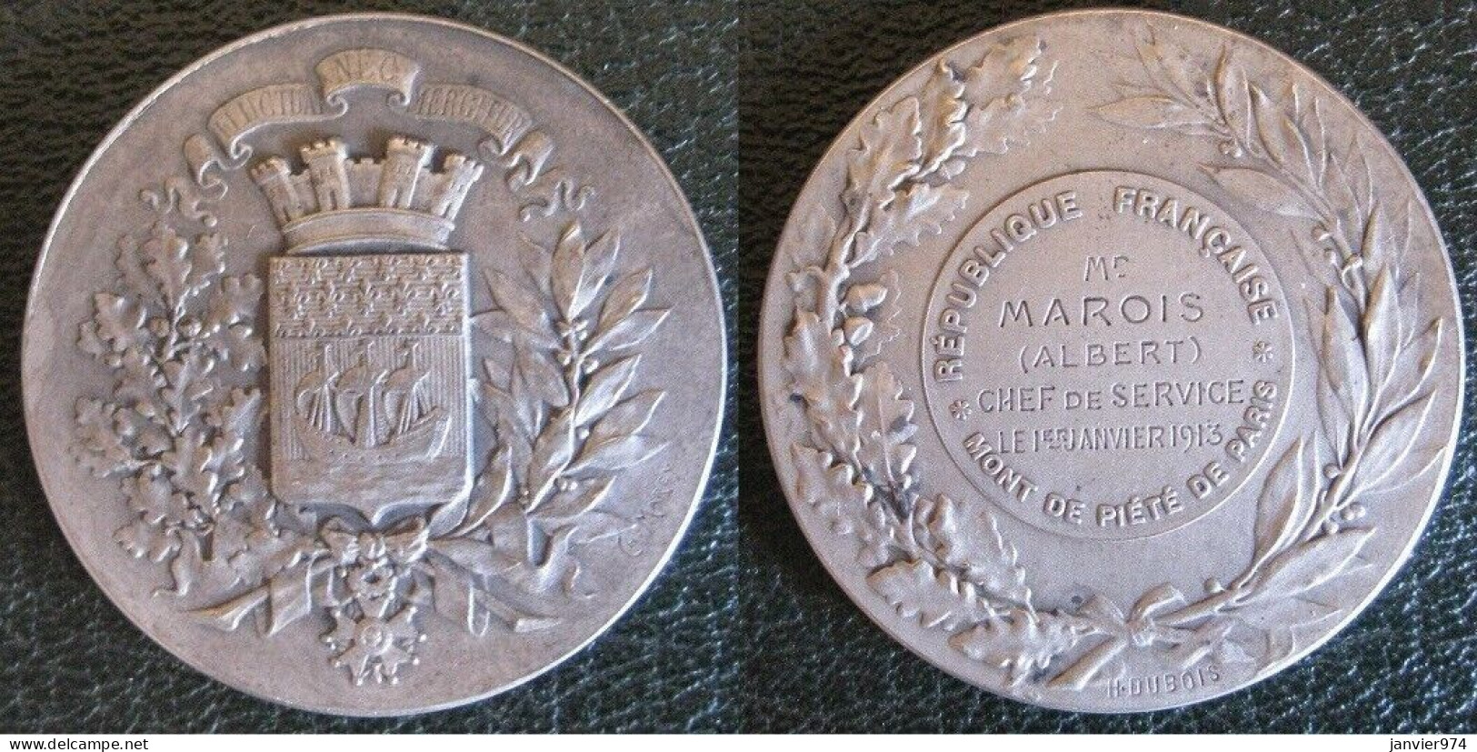Médaille En Argent Massif, Mont De Piété Paris , Attribuée En 1913 Au Chef De Service, Par Marey - Professionals / Firms