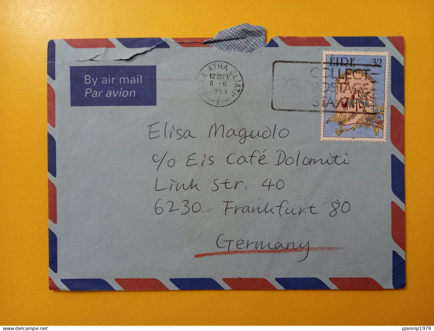 1993 BUSTA COVER IRLANDA EIRE IRLAND BOLLO LETTER OBLITERE' BAILE  FOR GERMANY - Storia Postale