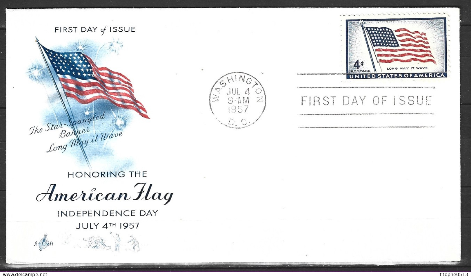 USA. N°630 De 1957 Sur Enveloppe 1e Jour. Drapeau. - Enveloppes