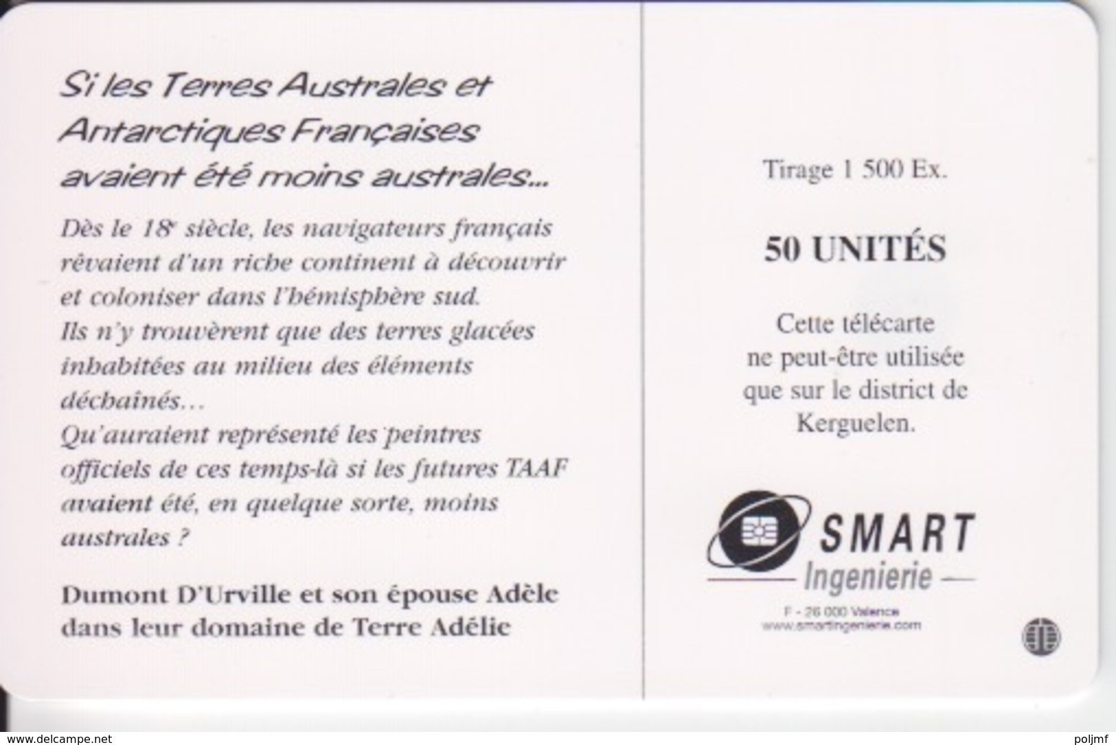 Télécarte 50U, Tirage 1500, Dumont D'Urville En Pique-nique Avec Son épouse - TAAF - Franz. Süd- Und Antarktisgebiete