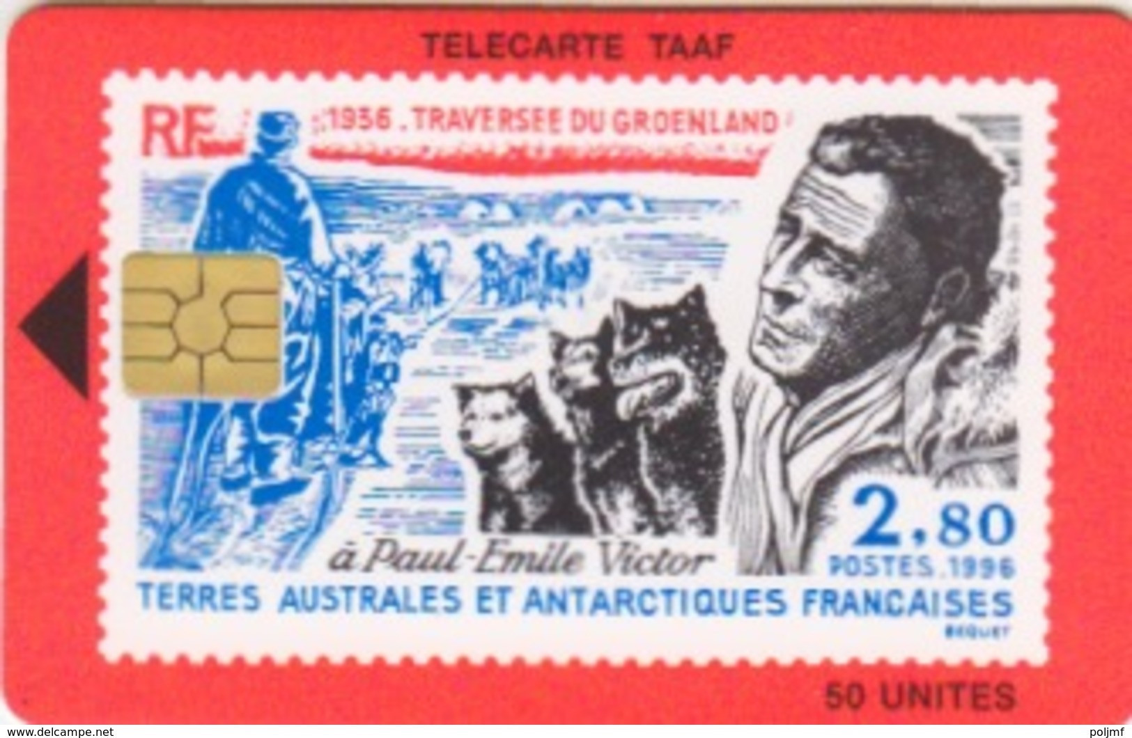 Télécarte 50U, Tirage 750, Paul Emile Victor En Arctique (Chiens, Traineau, ...) - TAAF - Franse Zuidpoolgewesten