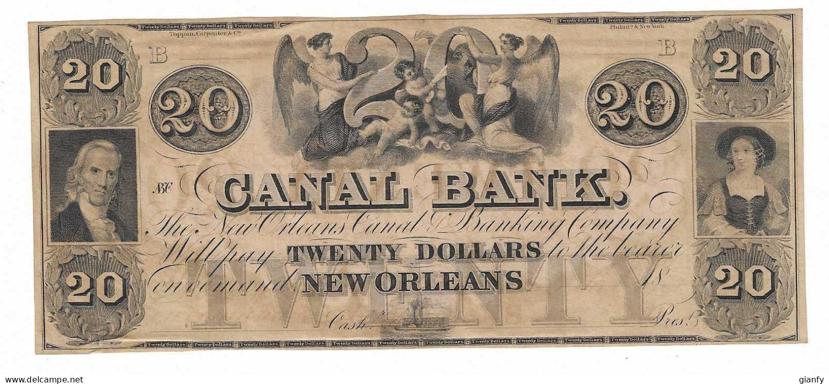 U.S.A. CANAL BANK NEW ORLEANS LOUISIANA 20 DOLLARS 1850 - Confederate Currency (1861-1864)