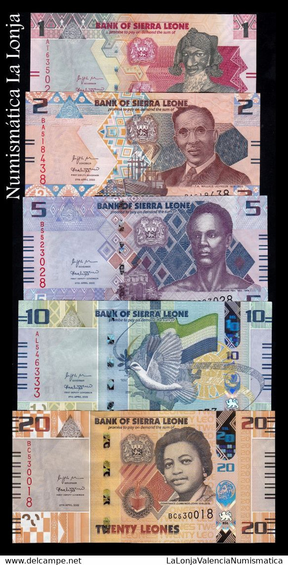 Sierra Leona Leone Full Set 1 2 5 10 20 Leones 2022 Pick 34-38 New Design Sc Unc - Sierra Leona