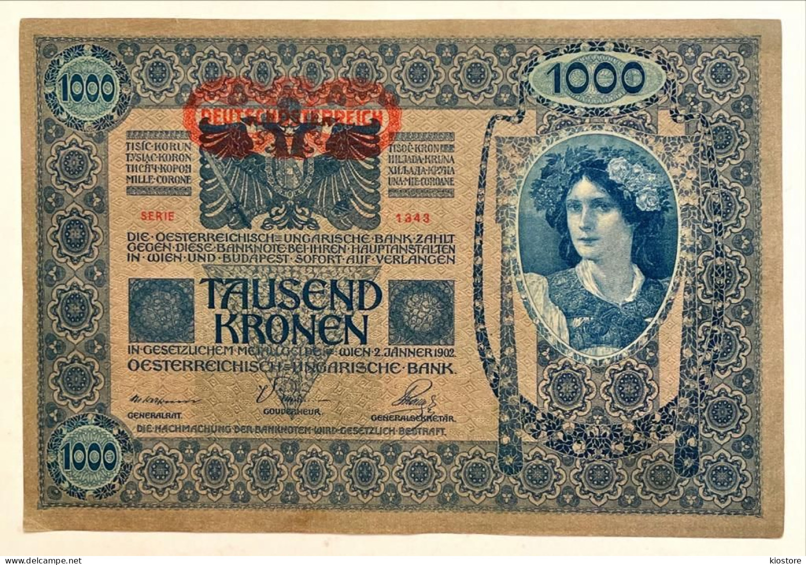 Austria - Hungary 1,000 1000 Kronen / EZER Korona 1902 Serie 1343 Oesterreichisch - Ungarische Bank UNC - Autriche