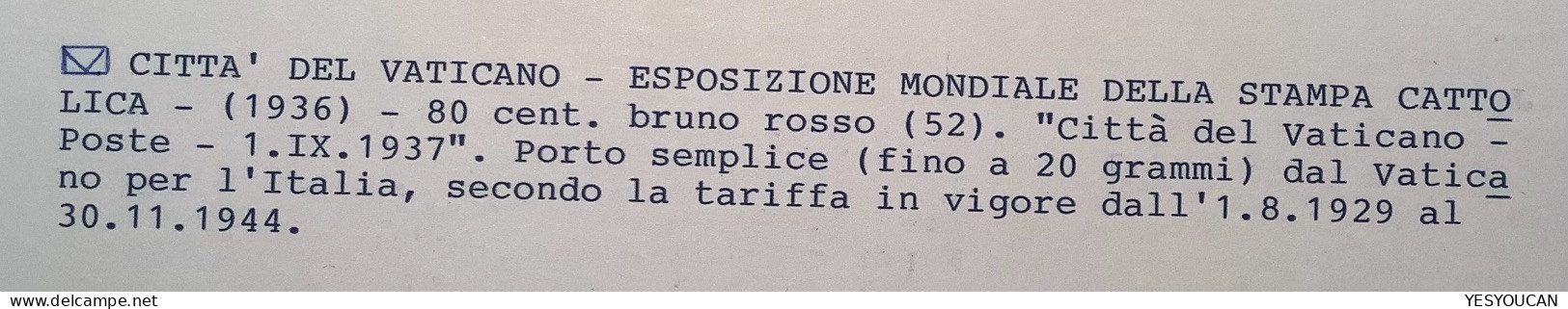 Sa.52 1936 80c ESPOSIZIONE MONDIALE DELLA STAMPA CATTOLICA  Lettera1937 (Vatican Vaticano Cover Renaissance Art Painting - Cartas & Documentos