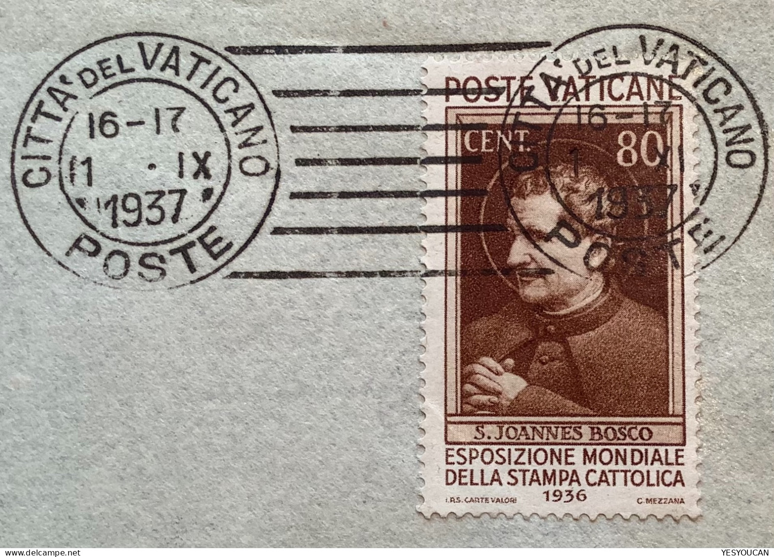 Sa.52 1936 80c ESPOSIZIONE MONDIALE DELLA STAMPA CATTOLICA  Lettera1937 (Vatican Vaticano Cover Renaissance Art Painting - Brieven En Documenten