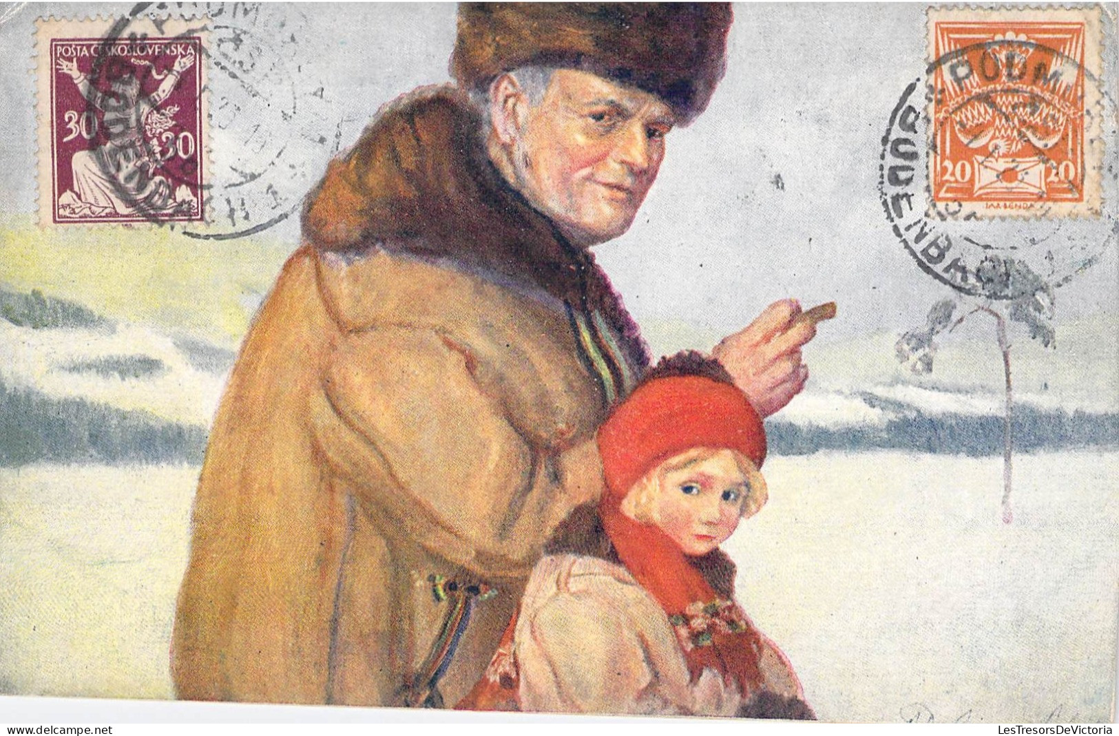 Tchéquie - Vanocni A Novorocni Pozdrav - Dobrovolsky - Grand Père Et Petite Fille - Colorisé - Carte Postale Ancienne - Czech Republic
