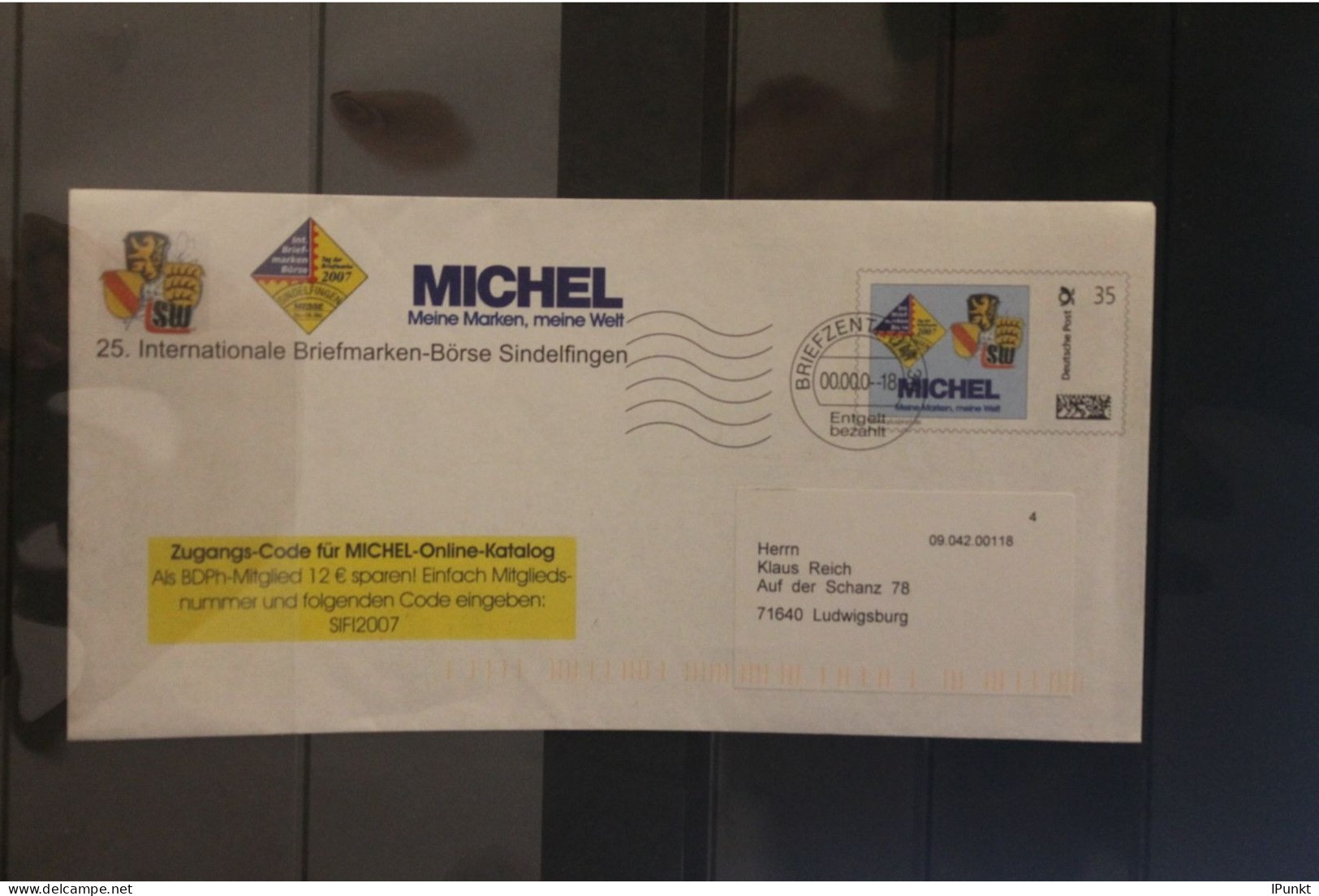 Deutschland 2007; MICHEL-Ganzsache 25. Intern. Briefmarken-Börse Sindelfingen, Befördert, Codiert; Entgelt Bezahlt - Privatumschläge - Gebraucht