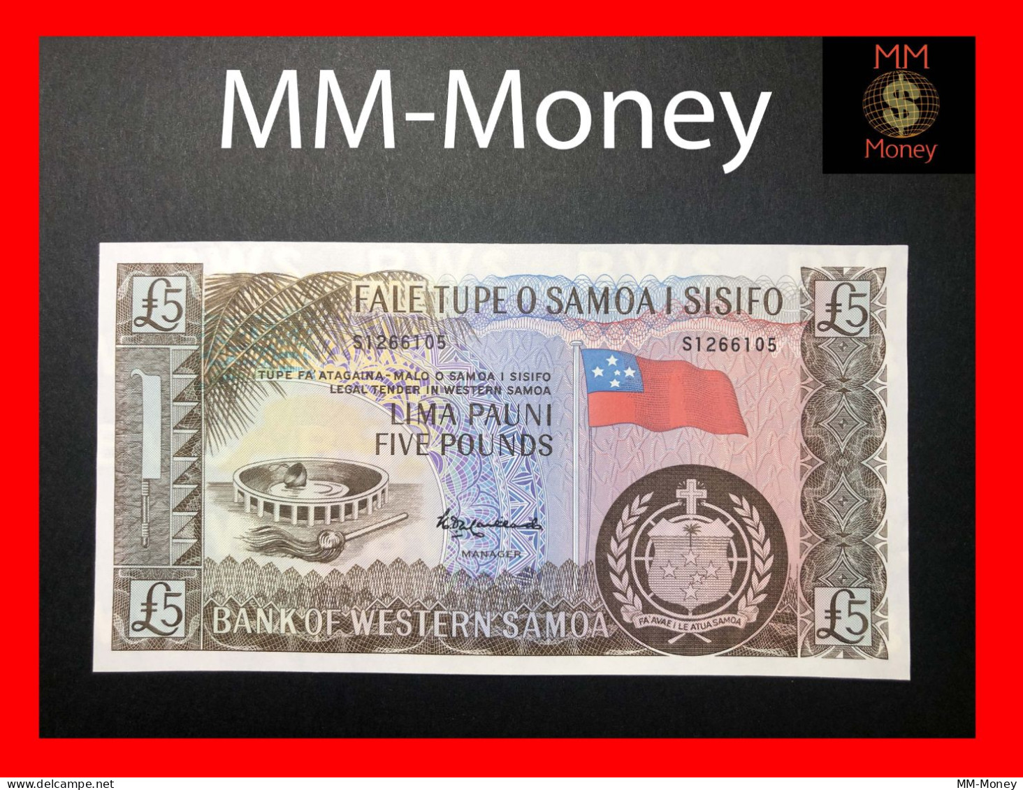 SAMOA - WESTERN SAMOA  5 £   1963 Official Bank Reprint 2020  "serial S"     P. 15  UNC - Samoa