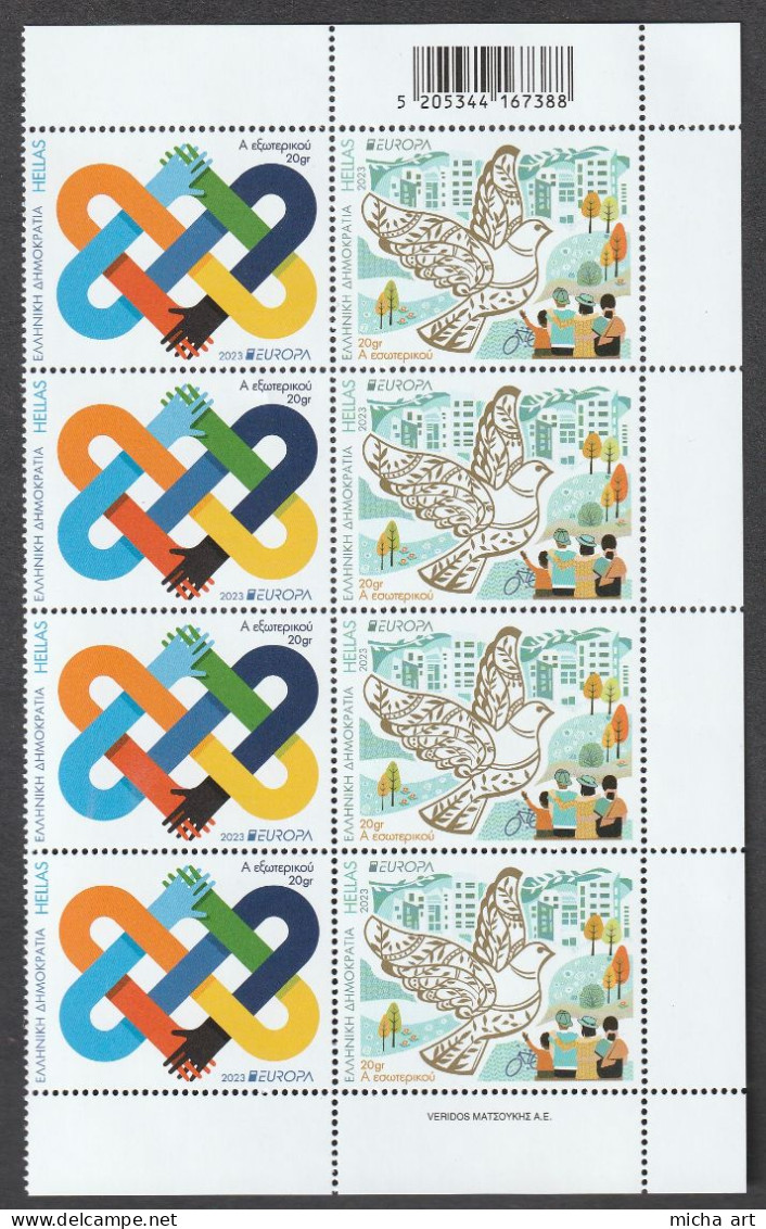 Greece 2023 Europa CEPT - "Peace - The Highest Value Of Humanity" Block Of 4 MNH - Blocks & Sheetlets