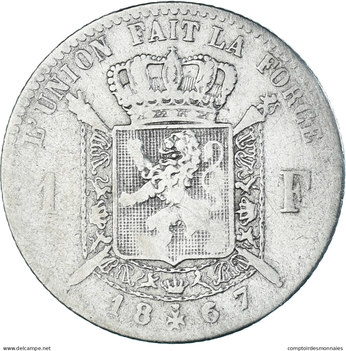 Monnaie, Belgique, Leopold II, Franc, 1867, Bruxelles, TB, Argent, KM:28.1 - 1 Franc