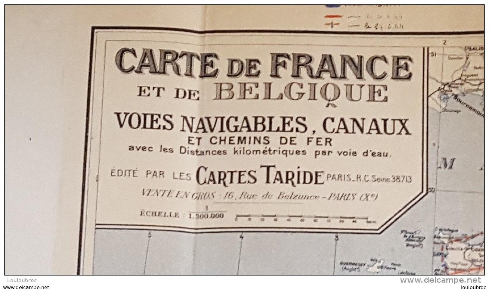 RARE CARTE TARIDE DES VOIES NAVIGABLES ET CANAUX DE FRANCE ET DE BELGIQUE  100 X 85 CM ECHELLE 1/300000e - Seekarten