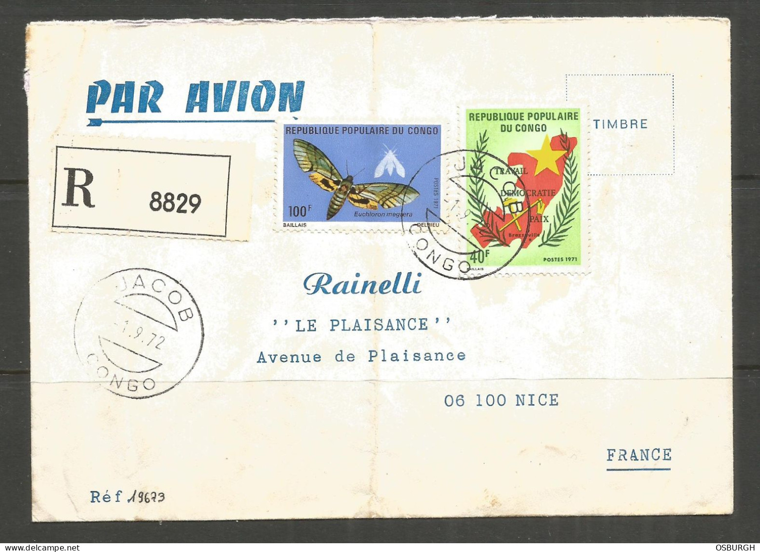 CONGO. 1972. REGISTERED AIR MAIL COVER. JACOB POSTMARK. - Brieven En Documenten