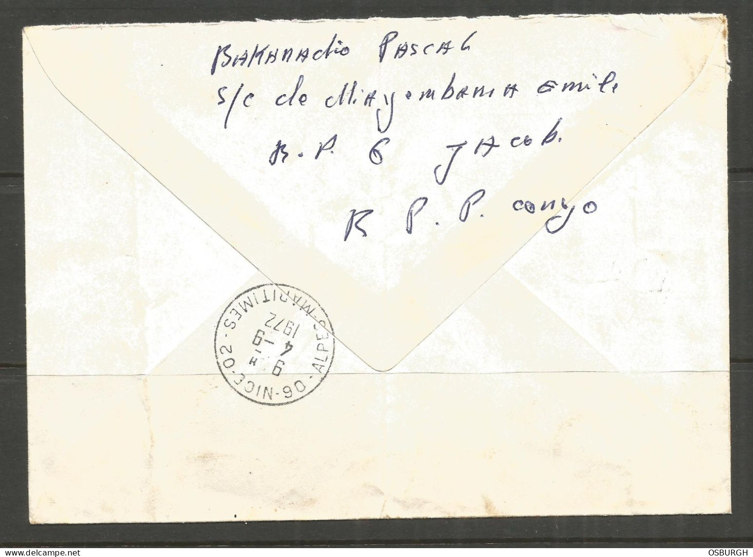 CONGO. 1972. REGISTERED AIR MAIL COVER. JACOB POSTMARK. - Cartas & Documentos