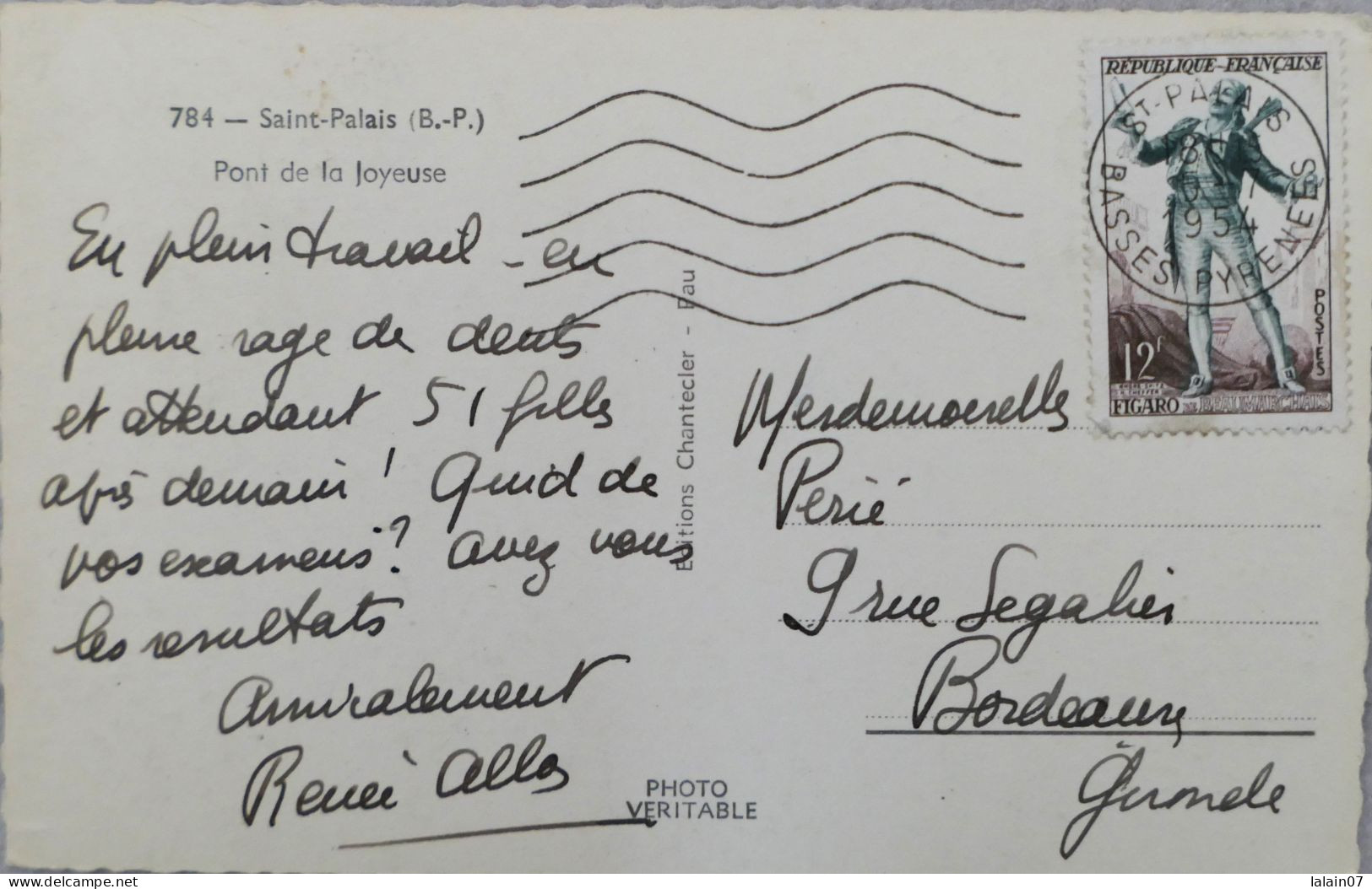 Carte Postale : 64 : SAINT PALAIS : Pont De La Joyeuse, Timbre En 1954 - Saint Palais