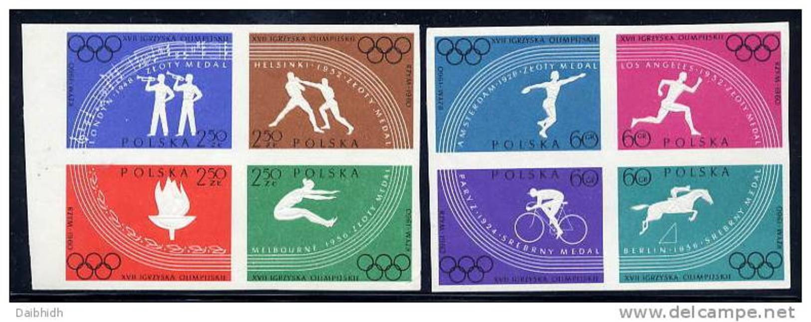 POLAND 1960 Olympic Games Imperforate Set MNH / **.  Michel 1166-73B - Ungebraucht