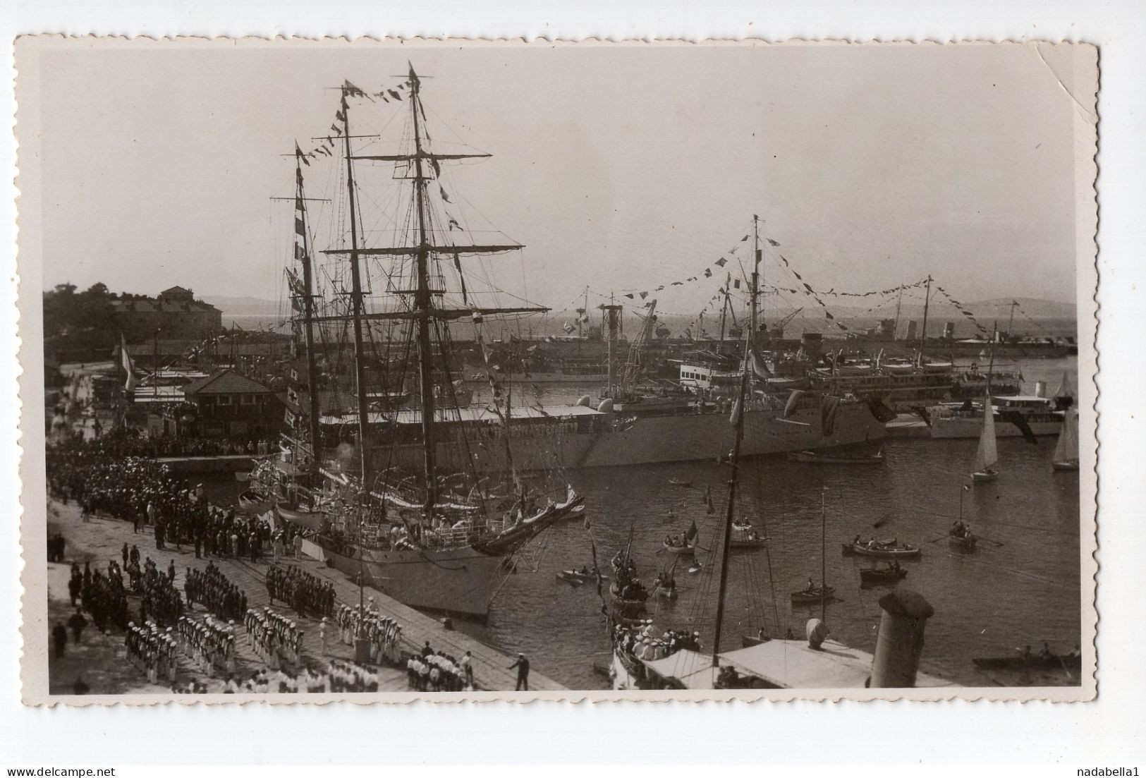 1933? KINGDOM OF YUGOSLAVIA,CROATIA,SPLIT,JADRAN,ROYAL NAVY TEACHING BOAT,SHIP,NAMING CEREMONY,ORIGINAL PHOTOGRAPH - Barche