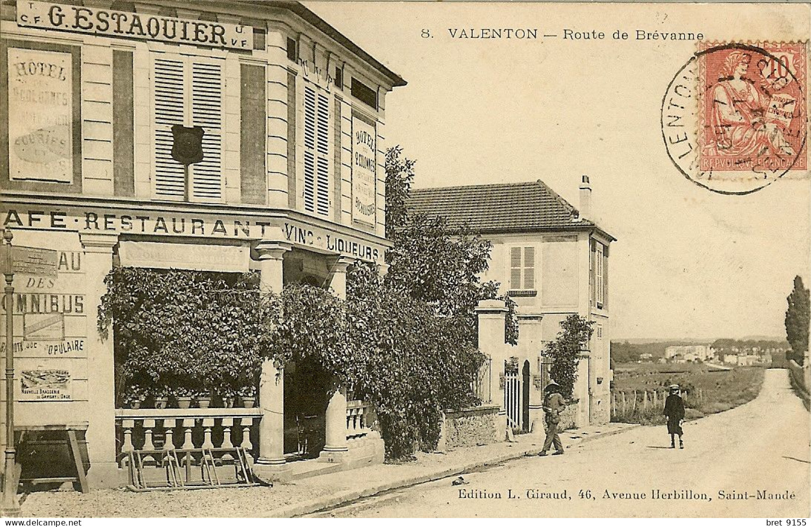 94 VALENTON ROUTE DE BREVANNE CAFE HOTEL RESTAURANT G. ESTAQUIER - Valenton