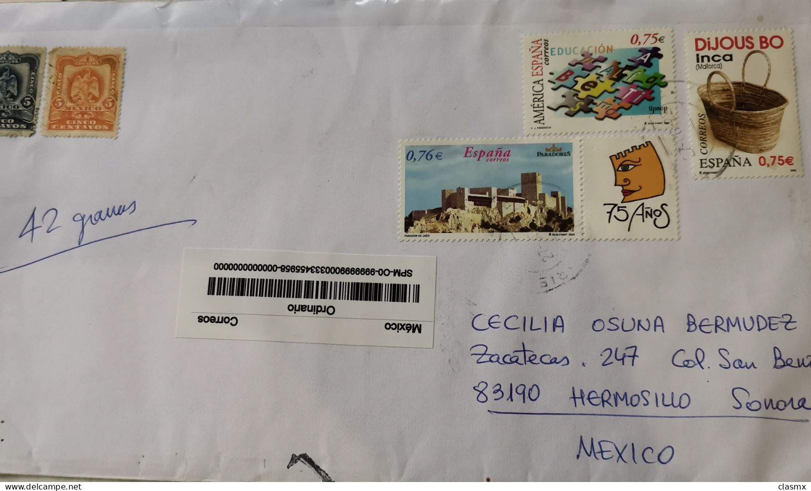 Spain To Mx Education Building 75years Basket Stamps On Cover - Cartas & Documentos