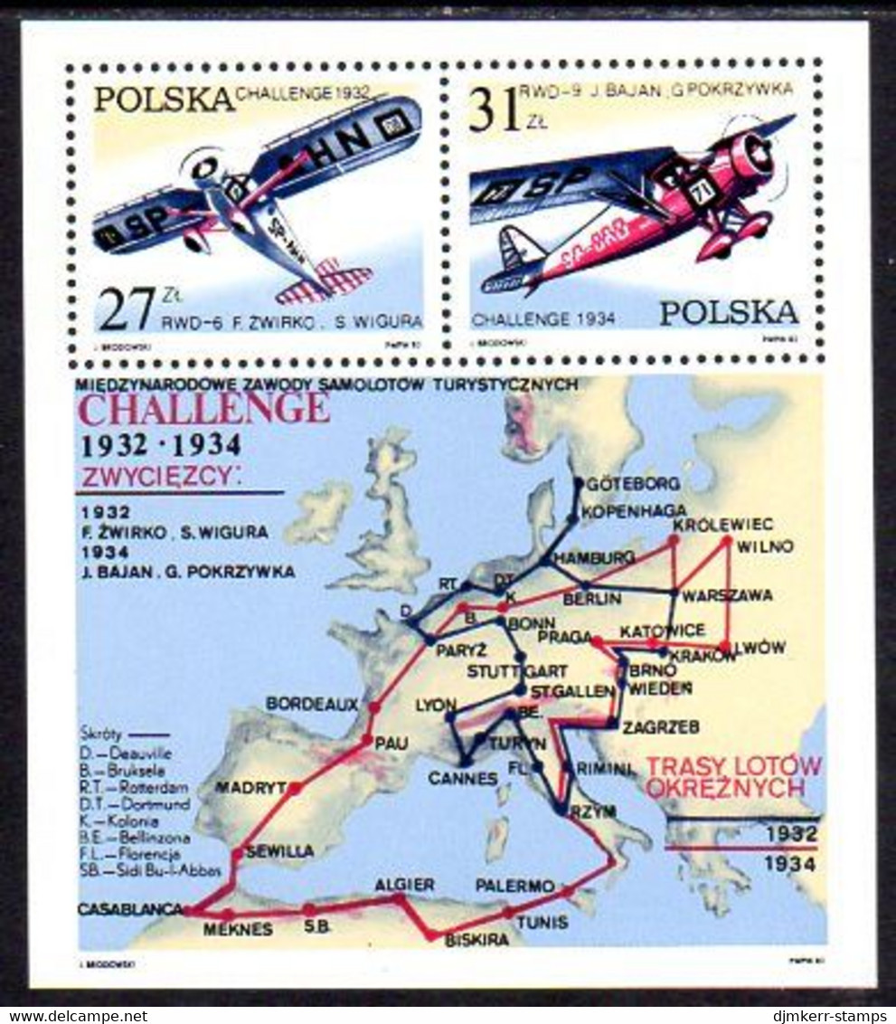 POLAND 1982 50th Anniversary Of Challenge Flight Block MNH / **.  Michel Block 87 - Blocks & Sheetlets & Panes