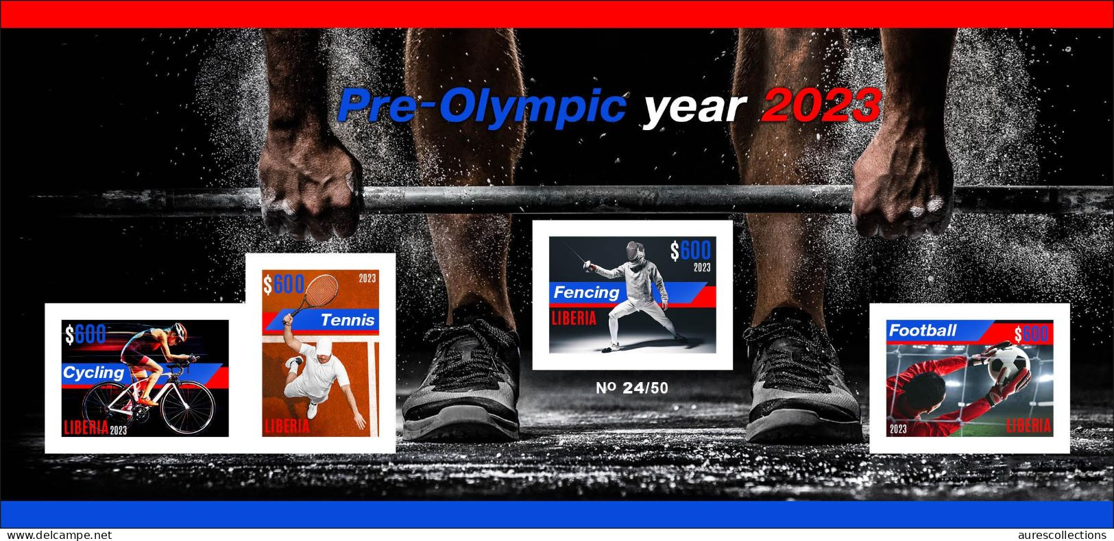 LIBERIA 2023 IMPERF SHEET- PREOLYMPIC YEAR 2024 PARIS OLYMPIC GAMES - TENNIS CYCLING FOOTBALL WEIGHTLIFTING FENCING MNH - Estate 2024 : Parigi