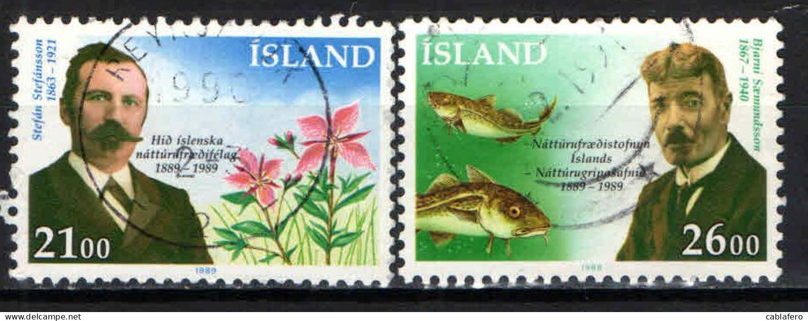 ISLANDA - 1989 - CENTENARIO DELLA SOCIETA' ISLANDESE DI STORIA NATURALE - S. STEFANSSON E B. SAEMUNDSSON - USATI - Oblitérés