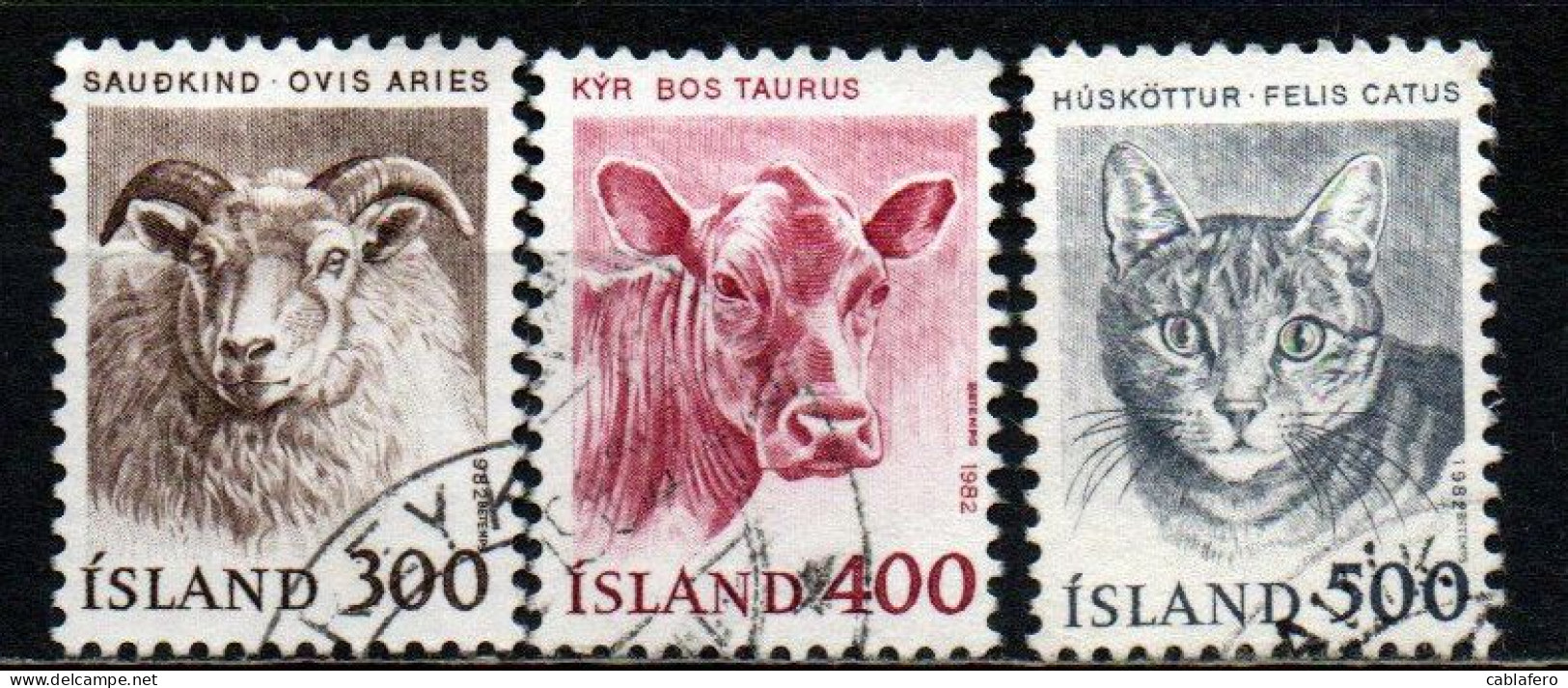 ISLANDA - 1982 - FAUNA: PECORA, BUE E GATTO - USATI - Oblitérés