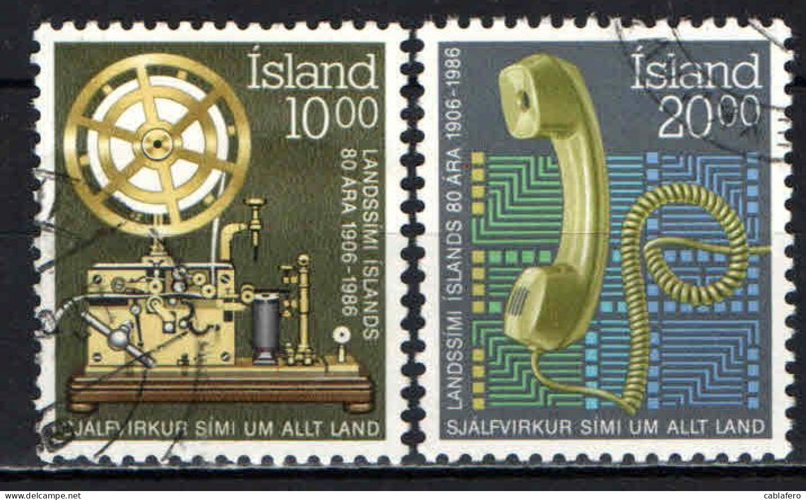 ISLANDA - 1986 - 80° ANNIVERSARIO DEL SERVIZIO TELEFONICO E TELGRAFICO DI STATO - USATI - Oblitérés