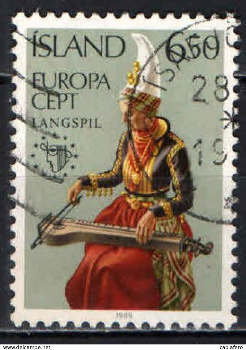 ISLANDA - 1985 - EUROPA UNITA - ANNO EUROPEO DELLA MUSICA - SUONATORE DI LANGSPIL - USATO - Used Stamps