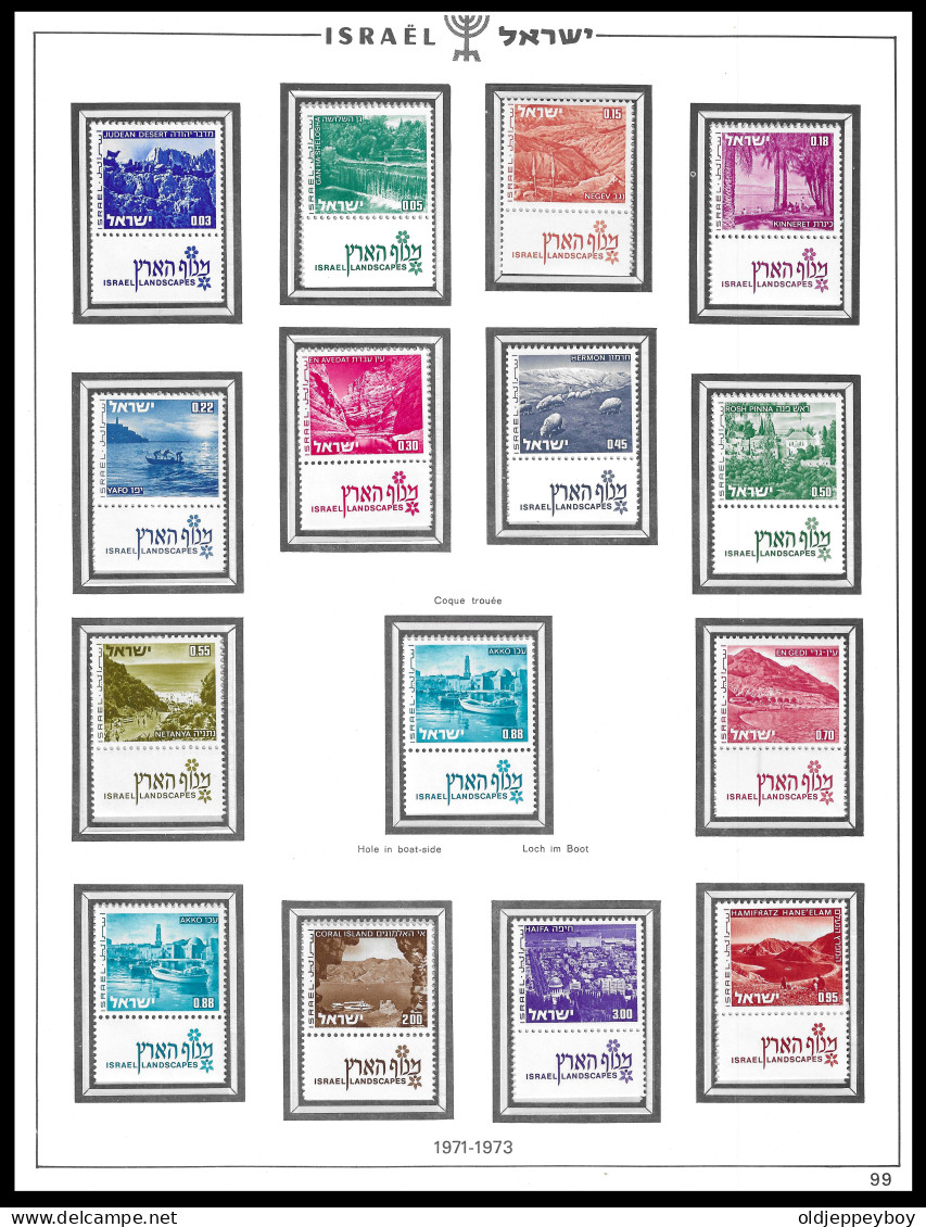 ERROR HOLE IN BOAT SIDE VARIETY  1971  ISRAEL LANDSCAPES FULL SET FULL TABS DELUXE MNH ** Postfris** PERFECT GUARENTEED - Neufs (avec Tabs)