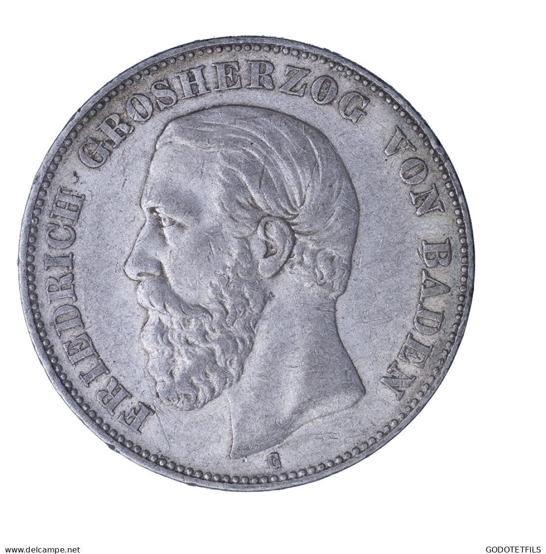 Allemagne-Grand Duché De Bade Friedrich I 5 Mark 1875 Karlsruhe Type B^DEN (avec A Sans Barre) - 2, 3 & 5 Mark Argent