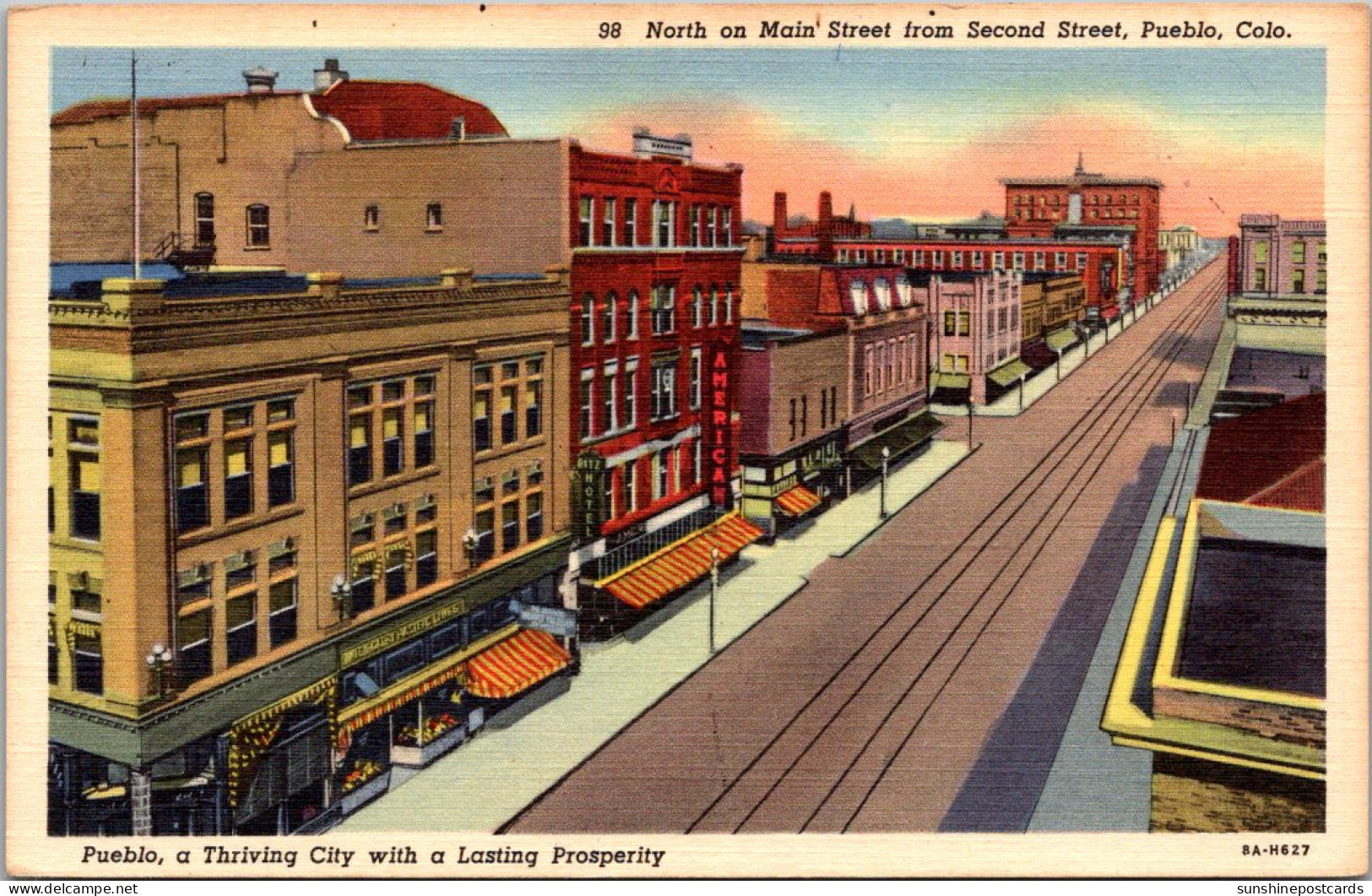 Colorado Pueblo Main Street Looking North From Second Street Curteich - Pueblo