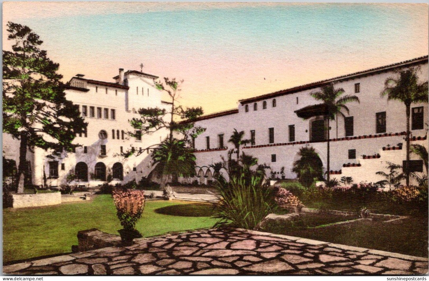 California Santa Barbara County Court House Handcolored Albertype - Santa Barbara