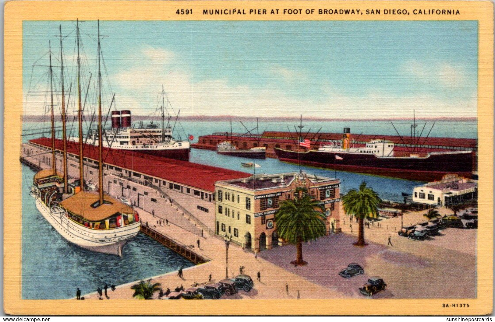 California San Diego Municipal Pier At Foot Of Broadway Curteich - San Diego