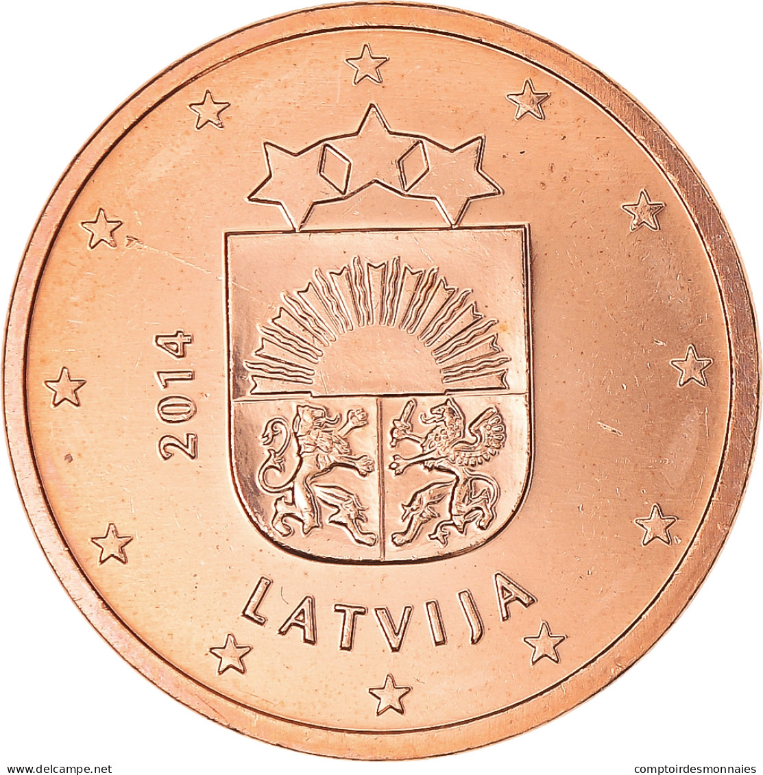 Lettonie, 5 Euro Cent, 2014, FDC, Cuivre Plaqué Acier - Lettonia