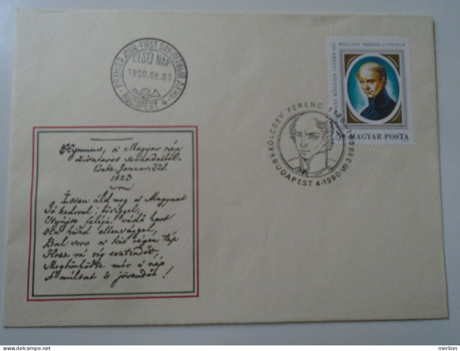 ZA443.46  Hungary  - FDC  Cover -  1990  Kölcsey  - Mi 4098 - Lettres & Documents