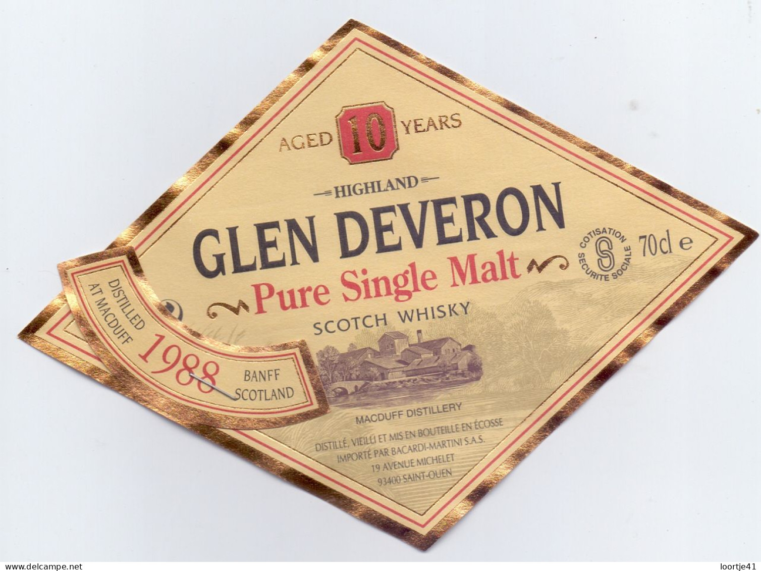 Etiket Etiquette - Whisky Glen Deveron - Single Malt 10 Years - 1988 - Whisky