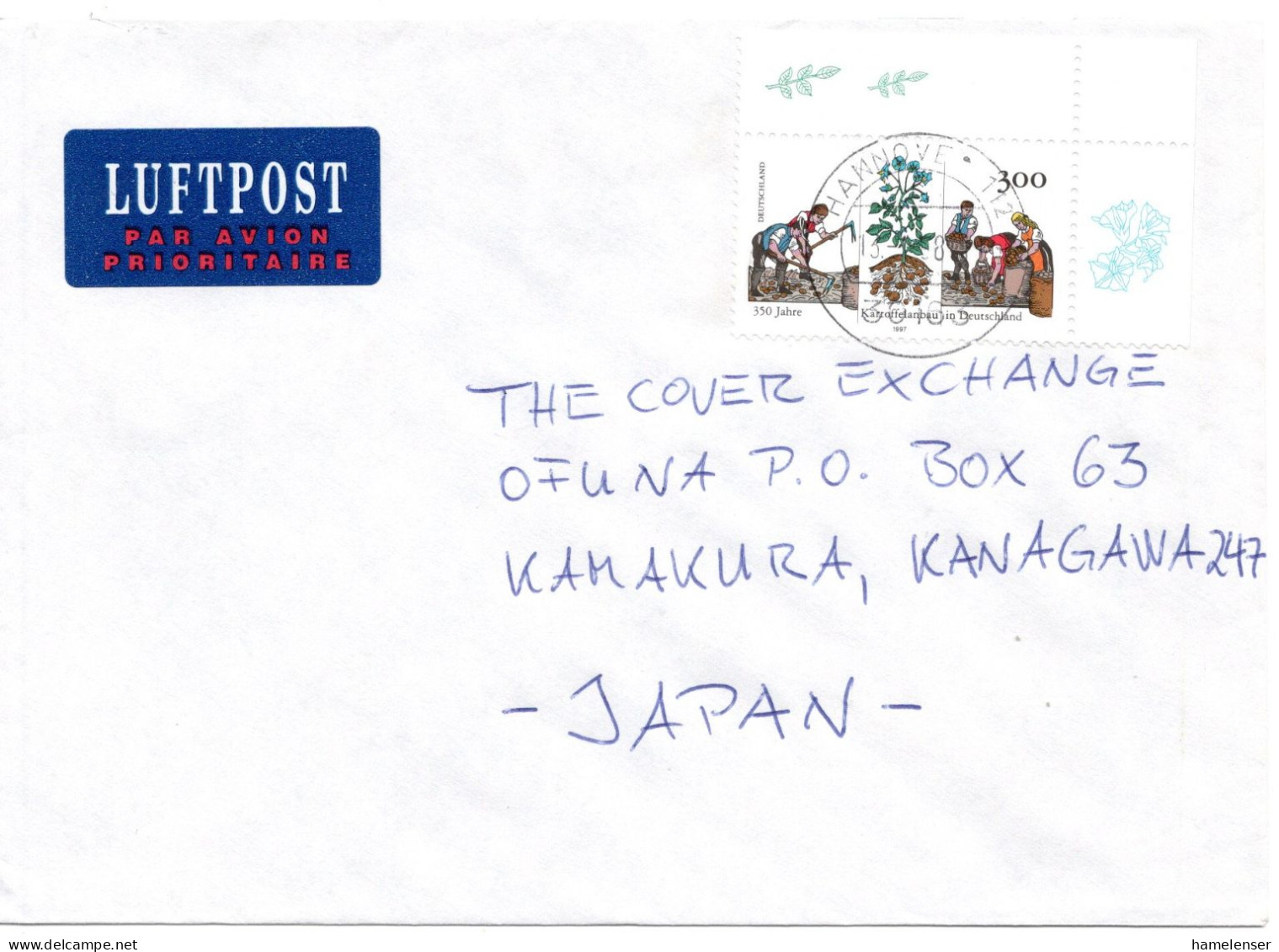 66267 - Bund - 1998 - 300Pfg Kartoffelanbau EF A LpBf HANNOVER -> Japan - Storia Postale