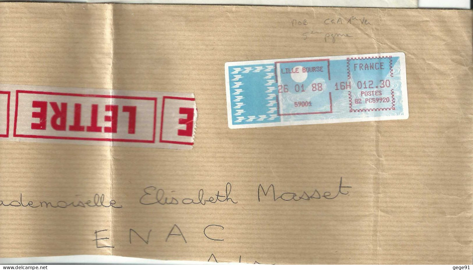 Vignette D'affranchissement - MOG - Lille Bourse - Nord - Enveloppe Réduite - 1985 « Carrier » Papier
